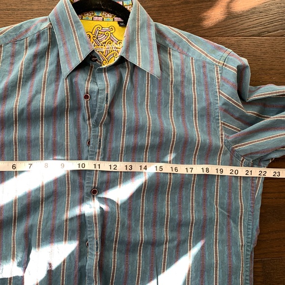 Robert Graham Button Up Blue Purple Shirt Men's Sz S Striped Contrast Cuff Silk - Picture 12 of 13